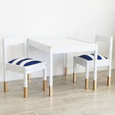 Here Is The Full Set All Done Ikea Latt Children S Table Makeover For A Playroom Stripes Navy Gold P Ikea Kids Table Kids Table And Chairs Ikea Playroom