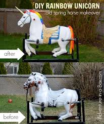 Kinsuite kids plush toy rocking horse walking toddler riding toy animal rocker brown pony ride on. Diy Rainbow Unicorn Spring Horse Makeover Adventure In A Box