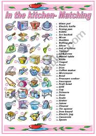 Broad term in plumbing/kitchen/bath that could be an entire toilet, sink, tub, etc or it could be the devices that provide a supply of water. In The Kitchen Utensils And Appliances Matching Exercise B W Version Included Esl Worksheet By Katiana