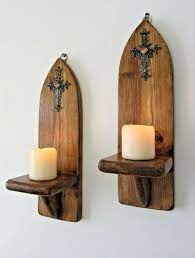 Maybe you would like to learn more about one of these? Pair 32cm Rustic Wood Gothic Arch Wall Sconce Led Candle Holder Jeweled Cross Ebay In 2021 Led Candle Holders Sconces Candles