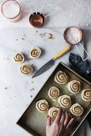 Pistachio Sweet Rolls With Saffron Orange Blossom Glaze