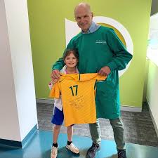 Watch out @matildas for this adorable girl aspiring to be the next best  soccer superstar. Today at The Bachmayer Orthodontic clinic holding up a  jersey signed by @kyahsimon ⚽️