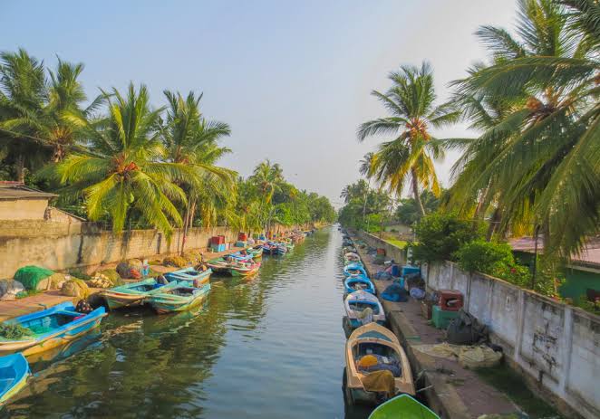 Dutch Hamilton Canal Negombo colonial waterway fishing boats tropical vegetation 120km inland Sri Lanka