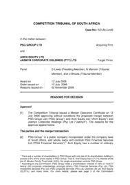 Fillable Online 52 Lm Jun06 In The Matter Between Psg Group Ltd Acquiring Firm And Arch Equity Ltd Jasmyn Corporate Holdings Pty Ltd Target Firms Panel D Lewis Presiding Member N Manoim