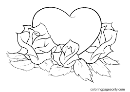 Download and print free roses and hearts coloring pages. Heart And Nice Roses Coloring Pages Heart Coloring Pages Coloring Pages For Kids And Adults