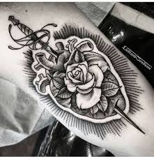 Black And White Heart And Rose Tattoo Designs Heart And Rose Dagger Tattoo Heart Tattoo Rose And Dagger Tattoo Trendy Tattoos
