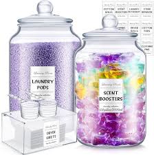 Layhit 2 Pcs Glass Jars for Laundry Room Organization with Acrylic Dryer  Sheet Holder 14 Labels and 2 Scoops 0.8 Gallon Scent Booster Container  Laundry Room Storage for Detergent Powder Laundry Pods : Amazon.ca: Home