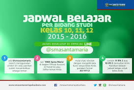 Jul 04, 2021 · aplikasi jadwal pelajaran otomatis ini dibagikan untuk membantu bapak/ibu guru dalam menyusun jadwal pelajaran pada jenjang pendidikan sma/ma/smk tahun pelajaran 2021/2022. Sma Santa Maria Pekanbaru Sudah Cek Jadwal Belajar Anda Belum Saints Untuk Perdana Jadwal Belajar Per Bidang Studi Jadwal Pelajaran Kelas 10 11 Dan 12 Dapat Diakses Secara Eksklusif Di Official