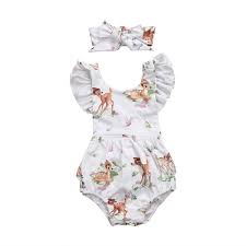 Us 4 39 12 Off 0 18m Toddler Infant Baby Girl Bambi Deer Flying Sleeveless Cute Bodysuit Jumpsuit Sunsuit Clothes Outfit In Bodysuits From Mother
