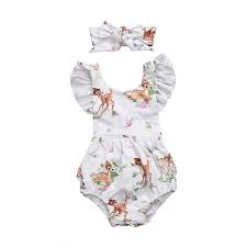 us 4 39 12 off 0 18m toddler infant baby girl bambi deer flying sleeveless cute bodysuit jumpsuit sunsuit clothes outfit in bodysuits from mother