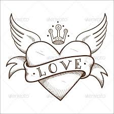 Heart With Banner And Crown Heart Drawing Wings Drawing Banner Drawing