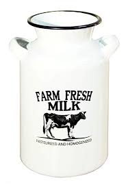 Vintage Inspired White Enamel Farm Fresh Milk Decorative Milk Jug Vase Farm Fresh Milk Jug Decor Fresh Milk