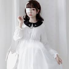 ゴスロリ ワンピース ロリィタ モノトーン 十字架 aライン ハイウエスト 袖フリル 甘め ガーリー 病み可愛い オルチャン 原宿系 10代 20代 天使と悪魔 サブカル系ファッション seasonz powered by base ゴスロリ ワンピース ゴスロリ 病み