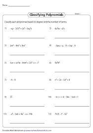 Classify Polynomials Based On Number Of Terms And Degrees Classifying Polynomial Polynomials Pre Algebra Worksheets