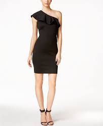 Calvin Klein Ruffled One Shoulder Sheath Dress Macys Com Retro Cocktail Dress Frilly Dresses Off One Shoulder Dress