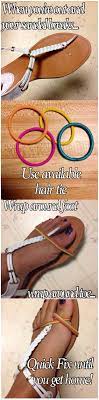 Innovative Easy Quick Fix Temp Repair Broken Sandal With Hair Tie Enough To Get You Home From Wherever You Ar Diy Shoes Fix Flip Flops Diy Crafts For Boyfriend