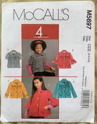Mccall's Pattern M5697, 4 Great Looks One Easy Pattern, Girls' Jackets,  UNCUT, Size CCE 3-4-5-6
