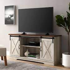 Manor Park Barn Door Tv Stand For Tvs Up To 65 White Oak Walmart Com Barn Door Tv Stand Living Room Tv Stand Tv Stand Decor