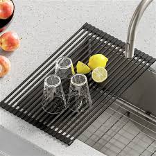 You'll find whatever you need whether you're looking for something large, small, made of stainless steel, bamboo or have other. Kraus Multipurpose Over Sink Roll Up Dish Drying Rack Coated Wire 20 5 In X 13 In Aqua Krm 10aq Rona