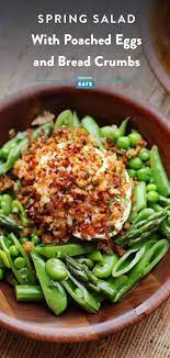 Spring Vegetable Salad With Poached Egg And Crispy Bread Crumbs Recipe Recipe Vegetable Salad Lunch Recipes Healthy Spring Vegetables