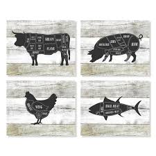 Butcher Chart Cow Pig Chicken Fish Kitchen Art Prints