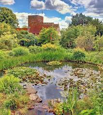 St Mary S Church Makes A Striking Backdrop To A Pond In The Gertrude Jekyll Garden At Upton Grey In Hampshire Pond Koi Pond Famous Gardens