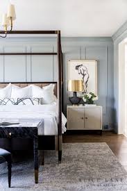 Modern Black And Blue Room Classic Bedroom Design Light Blue Walls Wood Four Post Bed Light Gray Rug Bedroom Interior Home Decor Bedroom Blue White Bedroom