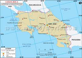 Tropical rainforests of central america are located near the tropic of cancer, at 23.5 n latitude. Costa Rica Latitude And Longitude Map