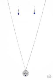 Paparazzi All American All The Time Blue Rhinestone Silver Pendant All American Silver Necklace Earring Set Blue Rhinestones Blue Necklace Necklace Earring Set