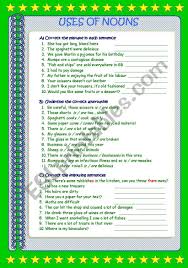 Maybe you would like to learn more about one of these? Uses Of Nouns Exercises Esl Worksheet By Afrodite