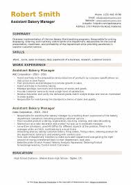 assistant bakery manager resume samples