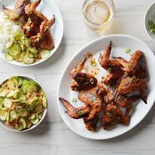Korean Style Grilled Wings With Cucumber Kimchi Salad Recipe Cucumber Kimchi Grilled Wings Food