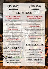 Les Menus Du Restaurant L Escargot A Carcassonne Menu Diner Menus Menu