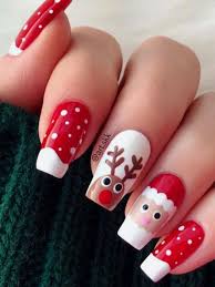 Cute Santa Reindeer Christmas Nails Idea Christmasnails Christmasnailart Christmasnaildesign Santa Nails Xmas Nail Art Cute Christmas Nails