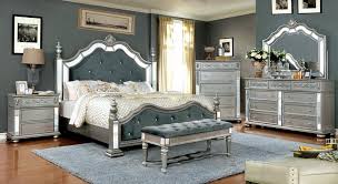 Cm7194 5pc 5 Pc Azha Silver Finish Wood Mirror Accents Tufted Queen Bedroom Set Luxurious Bedrooms Bedroom Set Silver Bedroom