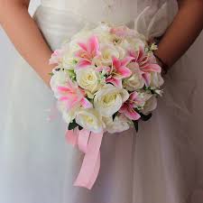 Artificial flowers arrangements and leaves are made of silk. Wedding Bouquet For Bridal White Silk Rose Flower Lily Of The Valley Bouquet Wedding Flower Bouquet Holding Artificial Flower Buy At The Price Of 50 70 In Aliexpress Com Imall Com