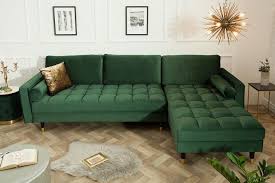 Elegantes Ecksofa Cozy Velvet 260cm Grun Samt Federkern 3er Sofa Riess Ambiente De 3er Sofa Ecksofas Samt Sofa