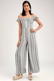 Black And White Striped Jumpsuit With Sleeves Cora Lee Black And White Striped Off The Shoulder Jumpsuit Jumpsuits For Women Red Sleeveless Jumpsuit Jumpsuit