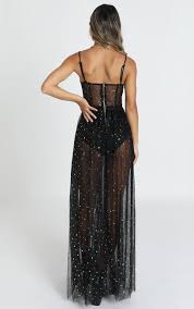Stunning View Dress In Black Mesh Showpo In 2020 Black Ball Gown Dresses Sheer Dresses Outfit