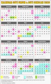 Tarikh penerbangan 1 mac hingga 28 november 2018. Kalendar Cuti Umum Dan Cuti Sekolah 2020 Calendar 2020 Calendar Periodic Table