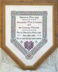 Patterns include a full color chart with color symbols, a thread legend. Dinky Dyes Celtic Wedding Sampler Cross Stitch Pattern 123stitch