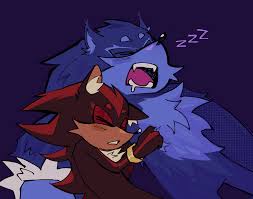 20763 - safe, artist:flixleoz, shadow the hedgehog, sonic the hedgehog,  blue background, duo, ear fluff, eyes closed, floppy ear, gay, gloves off,  mouth open, shadow x sonic, shipping, simple background, sleeping, sonic
