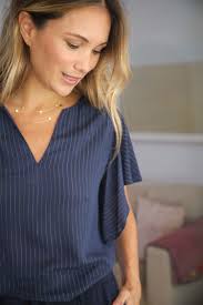 Vanessa Blue Top with Gold Stripes for Women