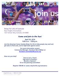 Whether it is participating by walking, volunteering or donating, the main focus is to get the those involved with individual relay for life events may choose to create a slogan that is personal to them. Relay For Life Of Eastvale Calendar City Of Eastvale Ca