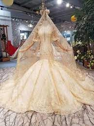 Real Gold Mermaid Wedding Dress 2019 Open Back Half Sleeves Glitters Sparlk Bridal Wedding Gown Luxur Dubai Wedding Dress Mermaid Wedding Dress Wedding Dresses