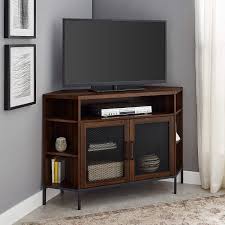 The cabinet can hold a 27 tv. Amazon Com Walker Edison Furniture Company Modern Metal Mesh And Wood Corner Universal Stand With Open Shelves Cabinet Doors Tv S Up To 55 Flat Screen Living Room Storage Entertainment Center Dark Walnut