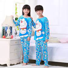 2pcs Kids Pyjamas Set Boys Girls Sleepwear Nightwear Doraemon Pajamas Tops Pants Shopee Malaysia