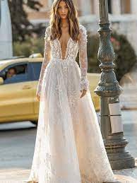 Lace Ball Gown Floor Length V Neck Garden Outdoor Wedding Dress Outdoor Wedding Dress Dream Wedding Dresses Berta Wedding Dress