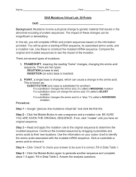 All work must be your own. Mutations Worksheet Deletion Insertion And Substitution Answers Nidecmege
