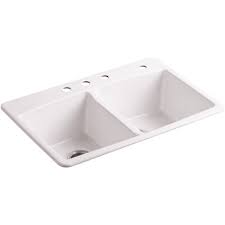 Kohler kitchen sinks come in a variety of styles, designs and materials. Kohler Part K 5846 4 0 Kohler Brookfield White Cast Iron 33 In 4 Hole Double Bowl Drop In Kitchen Sink Kitchen Sinks Home Depot Pro